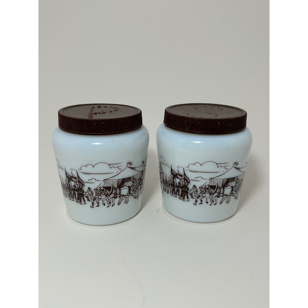 Vintage Milk Glass mustard jar Salt and Pepper Shakers